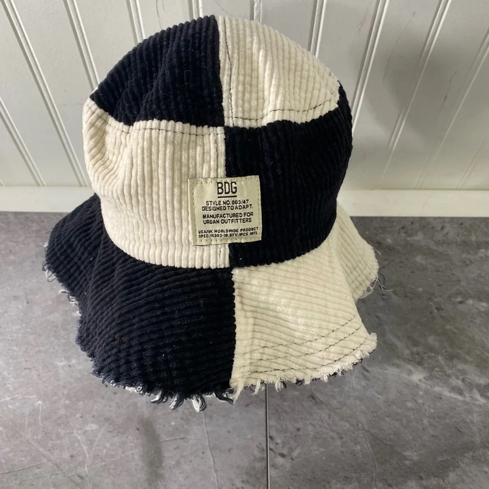 BDG Black and Cream Corduroy Patchwork Bucket Hat